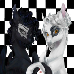 Size: 512x512 | Tagged: safe, artist:coconuthound, oc, oc only, pegasus, pony, unicorn, checkered background, duo, facial markings