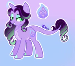 Size: 1126x984 | Tagged: safe, artist:daydreamsunset23, oc, oc only, oc:clear flame, dracony, hybrid, cutie mark, eyeshadow, gradient background, green eyes, grin, horn, interspecies offspring, lidded eyes, makeup, offspring, outline, parent:rarity, parent:spike, parents:sparity, smiling, solo, standing, white outline