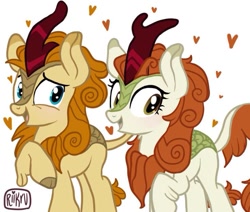 Size: 735x623 | Tagged: artist needed, safe, autumn afternoon, autumn blaze, kirin, g4, base used, couple, female, floating heart, heart, male, raised hoof, shipping, simple background, straight, white background