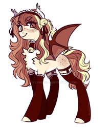 Size: 900x1055 | Tagged: safe, artist:lynesssan, oc, oc only, oc:toffee, bat pony, pony, clothes, deviantart watermark, female, mare, obtrusive watermark, simple background, socks, solo, transparent background, watermark