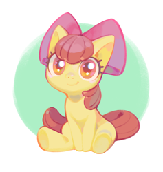 Size: 1668x1761 | Tagged: safe, artist:torarara, apple bloom, earth pony, pony, g4, adorabloom, apple bloom's bow, bow, cute, female, filly, hair bow, looking at you, simple background, sitting, smiling, solo, white background