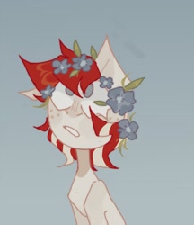 Size: 808x934 | Tagged: safe, artist:kseall_, oc, earth pony, pony, flower, flower in hair, looking up, simple background, simple shading