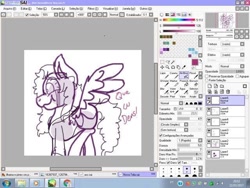 Size: 640x480 | Tagged: safe, artist:milledpurple, oc, oc only, pegasus, pony, clothes, female, lineart, mare, microsoft windows, paint tool sai, pegasus oc, photo, picture of a screen, smiling, solo, windows 7, wings, wip