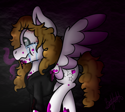 Size: 960x864 | Tagged: safe, alternate version, artist:milledpurple, oc, oc only, pegasus, pony, clothes, colored, colored wings, colors, crying, female, hoodie, mare, paint, pegasus oc, smiling, solo, two toned wings, wings