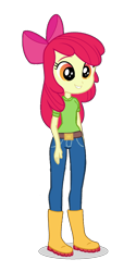 Size: 962x1920 | Tagged: safe, artist:eqgcmc, derpibooru exclusive, edit, edited screencap, part of a set, screencap, vector edit, apple bloom, human, equestria girls, g4, my little pony equestria girls: better together, adorabloom, alternate clothes, background removed, belt, boots, bow, clothes, cute, denim, female, hair bow, jeans, pants, shirt, shoes, short jeans, simple background, smiling, solo, transparent background, vector