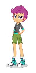 Size: 960x1920 | Tagged: safe, artist:eqgcmc, derpibooru exclusive, edit, edited screencap, part of a set, screencap, vector edit, scootaloo, human, equestria girls, g4, my little pony equestria girls: better together, background removed, clothes, converse, female, hand on hip, hoodie, modesty, palindrome get, pants, shoes, short pants, shorts, simple background, sneakers, socks, solo, tomboy, transparent background, vector