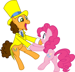 Size: 3154x3000 | Tagged: safe, artist:cloudy glow, cheese sandwich, pinkie pie, earth pony, pony, g4, the last laugh, clothes, duo, female, hat, high res, male, mare, open mouth, simple background, stallion, top hat, transparent background, vector