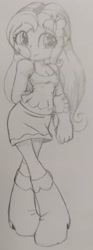 Size: 1565x4188 | Tagged: safe, artist:shadowhawx, fluttershy, equestria girls, g4, clothes, midriff, monochrome, shy, skirt, solo, tank top, traditional art