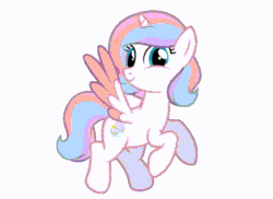 Size: 770x560 | Tagged: safe, artist:darkgloones, artist:ladylullabystar, oc, oc only, oc:lullaby star, alicorn, pony, alicorn oc, animated, cute, eyes closed, female, flapping wings, gif, happy, horn, looking at you, mare, ocbetes, show accurate, simple background, smiling, smiling at you, solo, spread wings, white background, wings