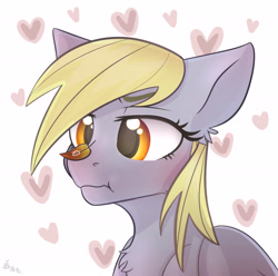 Size: 4500x4457 | Tagged: safe, artist:hotcurrykatsu, derpy hooves, pegasus, pony, g4, :t, chest fluff, leaf, simple background, solo