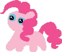 Size: 618x516 | Tagged: safe, artist:minus, derpibooru exclusive, pinkie pie, earth pony, pony, g4, baba is you, female, mare, no mouth, no nose, no shading, pixel art, short legs, simple background, solo, starry eyes, stylistic suck, transparent background, wide eyes, wingding eyes