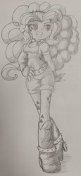 Size: 2041x4424 | Tagged: safe, artist:shadowhawx, adagio dazzle, equestria girls, g4, grin, monochrome, smiling, solo, traditional art