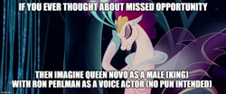 Size: 1194x499 | Tagged: safe, edit, edited screencap, screencap, queen novo, seapony (g4), g4, my little pony: the movie, caption, collar, crown, dorsal fin, eyelashes, eyes closed, eyeshadow, facepalm, female, fin, fin wings, fins, image macro, jewelry, makeup, meme, ocean, regalia, ron perlman, seaquestria, solo, text, underwater, water, wings
