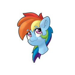 Size: 4000x4000 | Tagged: safe, artist:yelowcrom, rainbow dash, pegasus, pony, g4, beanbrows, bust, cute, dashabetes, ear fluff, eyebrows, eyebrows visible through hair, female, head only, looking up, mare, simple background, smiling, solo, white background