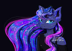 Size: 1904x1360 | Tagged: safe, artist:livitoza, princess luna, anthro, g4, black background, bust, ear fluff, female, looking at you, simple background, solo