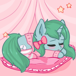 Size: 512x512 | Tagged: safe, artist:valeria_fills, oc, pony, unicorn, animated, bottomless, clothes, commission, partial nudity, pillow, sleepy, socks, striped socks, ych animation, ych result