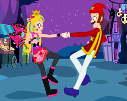 Size: 1219x973 | Tagged: safe, artist:discorded, artist:katnekobase, artist:user15432, fairy, human, equestria girls, g4, barely eqg related, base used, boots, bow, clothes, costume, crossover, crown, dancing, dress, duo, ear piercing, earring, equestria girls style, equestria girls-ified, fairy princess, fairy wings, fairyized, gloves, halloween, halloween 2021, halloween costume, hallowinx, hat, high heel boots, high heels, holiday, jewelry, looking at each other, male, mario, mario party, mario party 2, night, nightmare night, nintendo, piercing, pink dress, pink wings, princess peach, regalia, shoes, sparkly wings, super mario bros., wings, winx, winx club, winxified, wizard, wizard hat
