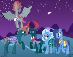 Size: 1280x992 | Tagged: safe, artist:pipermintmagic, pharynx, trixie, oc, changedling, changeling, changepony, hybrid, g4, family, female, interspecies offspring, male, offspring, parent:hoo'far, parent:pharynx, parent:trixie, parent:zecora, parents:phartrix, parents:trixfar, phartrix, prince pharynx, shipping, straight