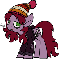 Size: 1770x1767 | Tagged: safe, artist:skookz, oc, oc only, earth pony, pony, bags under eyes, beanie, clothes, hat, jacket, male, simple background, solo, speech bubble, stallion, text, torn clothes, transparent background
