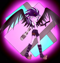 Size: 1700x1800 | Tagged: safe, artist:foxgearstudios, starlight glimmer, equestria girls, g4, abstract background, beelzemon, clothes, crossover, digimon, female, fusion, grin, smiling, solo, wings