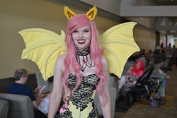 Size: 2048x1365 | Tagged: safe, fluttershy, bat pony, human, bronycon, bronycon 2017, g4, bat ponified, breasts, cleavage, clothes, cosplay, costume, flutterbat, irl, irl human, photo, race swap
