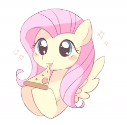 Size: 1657x1631 | Tagged: safe, artist:ginmaruxx, fluttershy, pegasus, pony, g4, cute, eating, female, food, herbivore, mare, pizza, shyabetes, solo, spread wings, tomato, weapons-grade cute, wings
