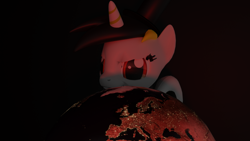 Size: 1920x1080 | Tagged: artist needed, safe, artist:lyramylittleclop, derpibooru exclusive, oc, oc:mageddon, 3d, blender, chaos, dark, domination, evil, globe, mystery, secret, teaser, world domination