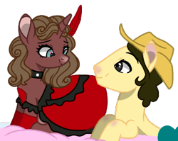 Size: 400x319 | Tagged: safe, artist:xleadmarex, oc, oc only, pony, unicorn, clothes, dress, female, looking at each other, male, mare, stallion