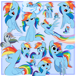 Size: 2500x2500 | Tagged: safe, artist:syrupyyy, rainbow dash, pegasus, pony, g4, :o, :|, ;3, alternate hairstyle, blushing, cloud, cute, dashabetes, emanata, expressions, eye clipping through hair, eyes closed, eyes open, female, floppy ears, flying, grin, gritted teeth, high res, looking down, on a cloud, one eye closed, open mouth, pigtails, question mark, rainbow dash is not amused, rainbow trail, sleeping, sleeping on a cloud, sleepydash, smiling, teeth, unamused, underhoof, weapons-grade cute, wink