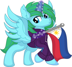 Size: 6917x6420 | Tagged: safe, artist:cyanlightning, oc, oc only, oc:winter leaf, alicorn, pony, 2024 community collab, derpibooru community collaboration, .svg available, absurd resolution, clothes, flag, hoodie, male, philippines, simple background, solo, stallion, transparent background, vector