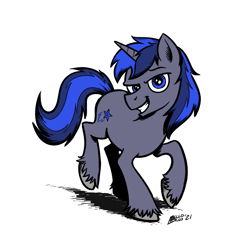 Size: 900x900 | Tagged: safe, artist:mellodillo, derpibooru exclusive, oc, oc only, oc:cosmic light, pony, unicorn, commission, looking at you, male, simple background, smiling, smiling at you, stallion, white background