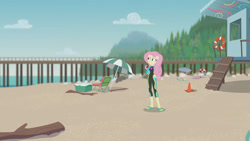 Size: 3410x1920 | Tagged: safe, screencap, fluttershy, blue crushed, equestria girls, equestria girls series, g4, beach, clothes, female, geode of fauna, hairpin, high res, jewelry, magical geodes, necklace, sandals, swimsuit, wetsuit