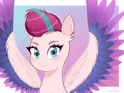 Size: 1024x768 | Tagged: safe, artist:namieart, zipp storm, pegasus, pony, g5, colored wings, female, mare, multicolored wings, solo, spread wings, wings