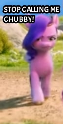 Size: 720x1401 | Tagged: safe, edit, edited screencap, screencap, pipp petals, pegasus, pony, g5, my little pony: a new generation, spoiler:my little pony: a new generation, 3d, caption, cropped, female, mare, pipp is chubby, pipp petals is not amused, shadow, solo, text, unamused, unshorn fetlocks