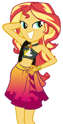 Size: 5950x11600 | Tagged: safe, artist:andoanimalia, sunset shimmer, equestria girls, equestria girls series, forgotten friendship, g4, absurd resolution, arm behind head, bare shoulders, bedroom eyes, belly button, bikini, bikini top, clothes, female, grin, hand on hip, pose, sarong, simple background, sleeveless, smiling, solo, sunset selfie, swimsuit, transparent background, vector