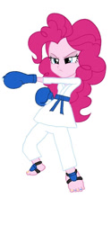 Size: 516x1038 | Tagged: safe, artist:eddazzling81, edit, pinkie pie, equestria girls, g4, barefoot, blue belt, clothes, cropped, feet, female, foot pad, gi, gloves, karate, karate gloves, mario & sonic, mario & sonic at the olympic games, mario & sonic at the olympic games tokyo 2020, mario and sonic, mario and sonic at the olympic games, martial arts, nintendo, robe, solo, sports