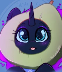 Size: 362x425 | Tagged: safe, artist:sakukitty, nightmare moon, pony, :p, avocado, behaving like a cat, blushing, cat avocado, cute, food, missing accessory, moonabetes, plushie, ponified animal photo, solo, tongue out, weapons-grade cute