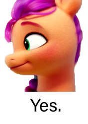 Size: 729x1027 | Tagged: safe, edit, edited screencap, screencap, sunny starscout, earth pony, pony, g5, my little pony: a new generation, spoiler:my little pony: a new generation, bust, chad, female, mare, meme, nordic gamer, ponified meme, side view, simple background, smiling, solo, text, white background, yes