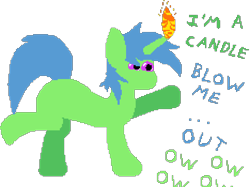Size: 936x700 | Tagged: safe, artist:minus, derpibooru exclusive, oc, oc only, oc:quick fix, pony, unicorn, dialogue, fire, horn, innuendo, male, pixel art, simple background, solo, tail, text, transparent background, unicorn oc