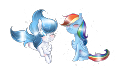 Size: 4420x2551 | Tagged: safe, artist:fantisai, rainbow dash, oc, pegasus, pony, g4, blushing, chest fluff, duo, female, mare, simple background, smiling, transparent background, wings