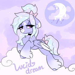 Size: 3000x3000 | Tagged: safe, artist:themimicartist, oc, oc:lucid dream, pegasus, pony, bedroom eyes, bow, choker, cloud, floppy ears, high res, lying down, on a cloud, prone, tail, tail bow, unshorn fetlocks