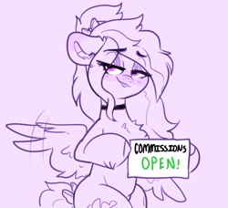 Size: 3044x2781 | Tagged: safe, artist:themimicartist, oc, oc only, oc:lucid dream, pegasus, pony, bedroom eyes, chest fluff, commissions open, ear fluff, eye clipping through hair, eyebrows, eyebrows visible through hair, female, floppy ears, grin, high res, lip bite, looking at you, mare, sketch, smiling, solo