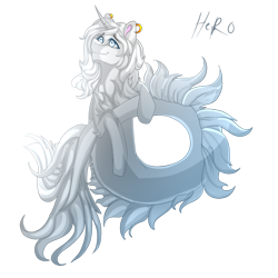 Size: 1024x1024 | Tagged: safe, artist:sakimiaji, oc, oc only, seapony (g4), unicorn, blue eyes, dorsal fin, fish tail, flowing tail, horn, looking up, seaponified, signature, simple background, smiling, solo, species swap, tail, transparent background