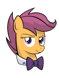 Size: 1080x1440 | Tagged: safe, artist:bravelyart, scootaloo, pony, bowtie, bowties are cool, bust, female, formal wear, solo