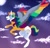 Size: 3728x3558 | Tagged: safe, artist:inisealga, rainbow dash, pegasus, pony, g4, alternate design, appaloosa, bald face, blaze (coat marking), clothes, cloud, coat markings, colored wings, facial markings, female, flying, high res, mare, markings, moon, night, redesign, sky, socks (coat markings), spread wings, stars, sweater, wings