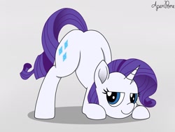 Size: 2048x1536 | Tagged: safe, artist:apexpone, rarity, pony, unicorn, g4, ass up, butt, face down ass up, female, jack-o challenge, looking at you, mare, meme, plot, simple background, smiling, smirk, solo