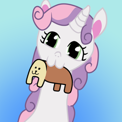 Size: 3000x3000 | Tagged: safe, artist:sweetai belle, sweetie belle, oc, oc:breadboi, g4, high res, mouth hold, sweetie giraffe