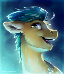 Size: 2592x3000 | Tagged: safe, artist:gaelledragons, hitch trailblazer, earth pony, pony, g5, blue background, bust, gradient background, high res, male, open mouth, portrait, simple background, solo, stallion