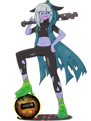 Size: 1668x2224 | Tagged: safe, artist:batipin, limestone pie, queen chrysalis, equestria girls, g4, baseball bat, belly button, clothes, crystal ball, equestria girls-ified, female, grogar's orb, hoodie, midriff, multiple variants, open mouth, open smile, simple background, smiling, solo, transparent background