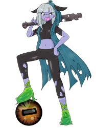 Size: 1668x2224 | Tagged: safe, alternate version, artist:batipin, limestone pie, queen chrysalis, equestria girls, g4, baseball bat, belly button, clothes, equestria girls-ified, female, hoodie, midriff, multiple variants, open mouth, open smile, simple background, smiling, solo, transparent background